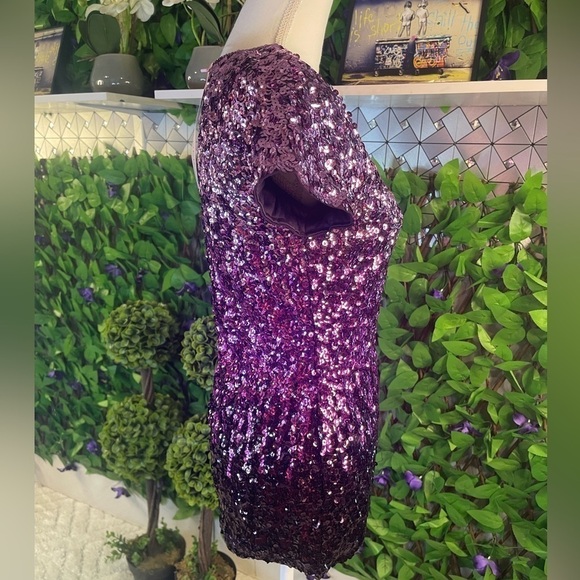 NWT Glitter Sequin Ombré Purple Short Sleeve Blouse Small Sparkle Party Top - Picture 8 of 15